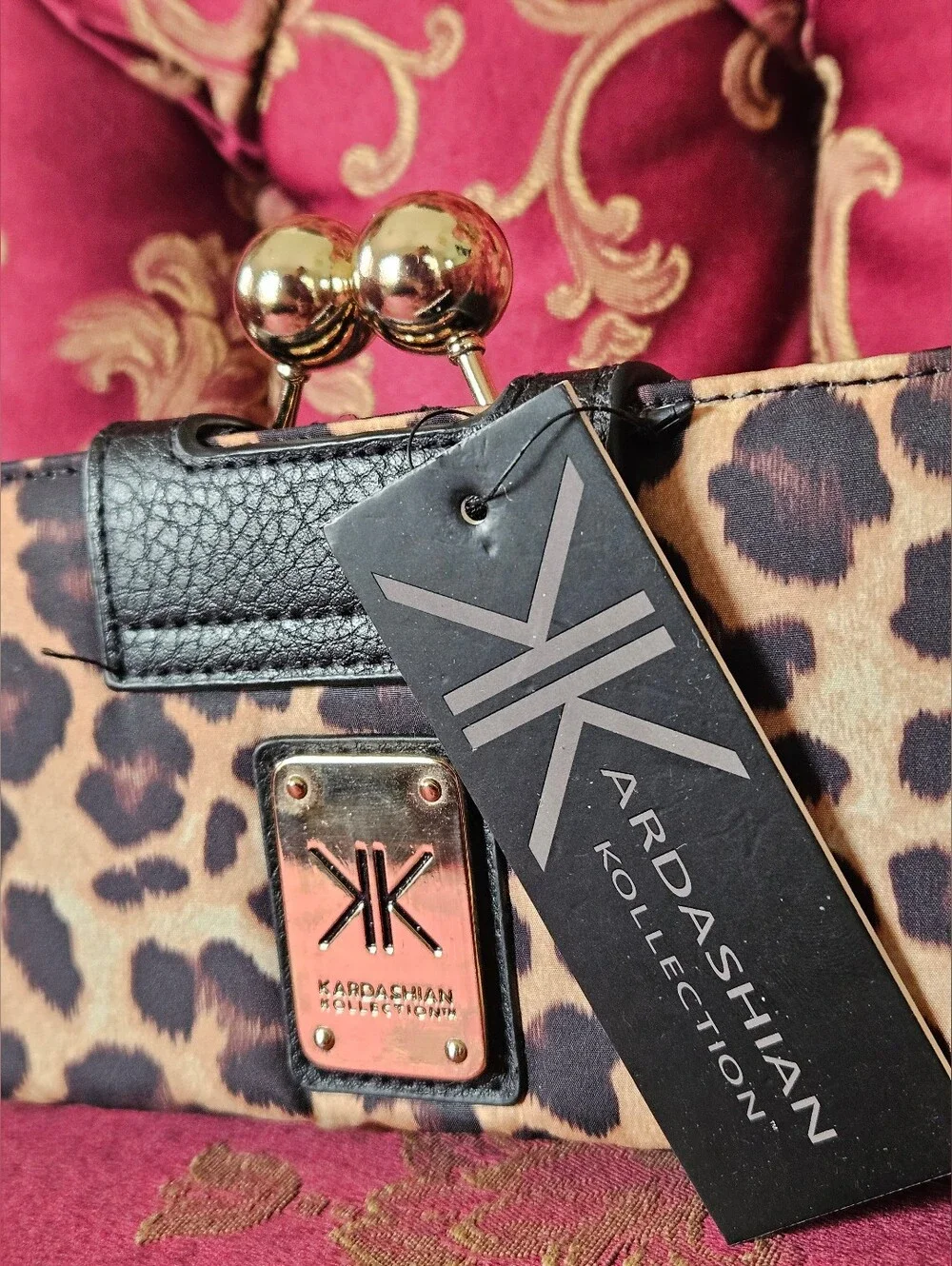 Kardashian Collection Leopard Print Wallet with Gold Accents